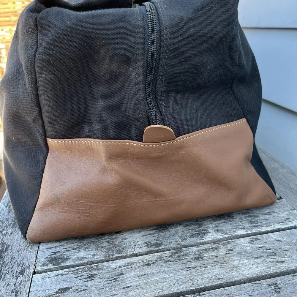 T. Anthony Weekender Duffle Bag Black Canvas Tan Leather Monogram CIH No Strap